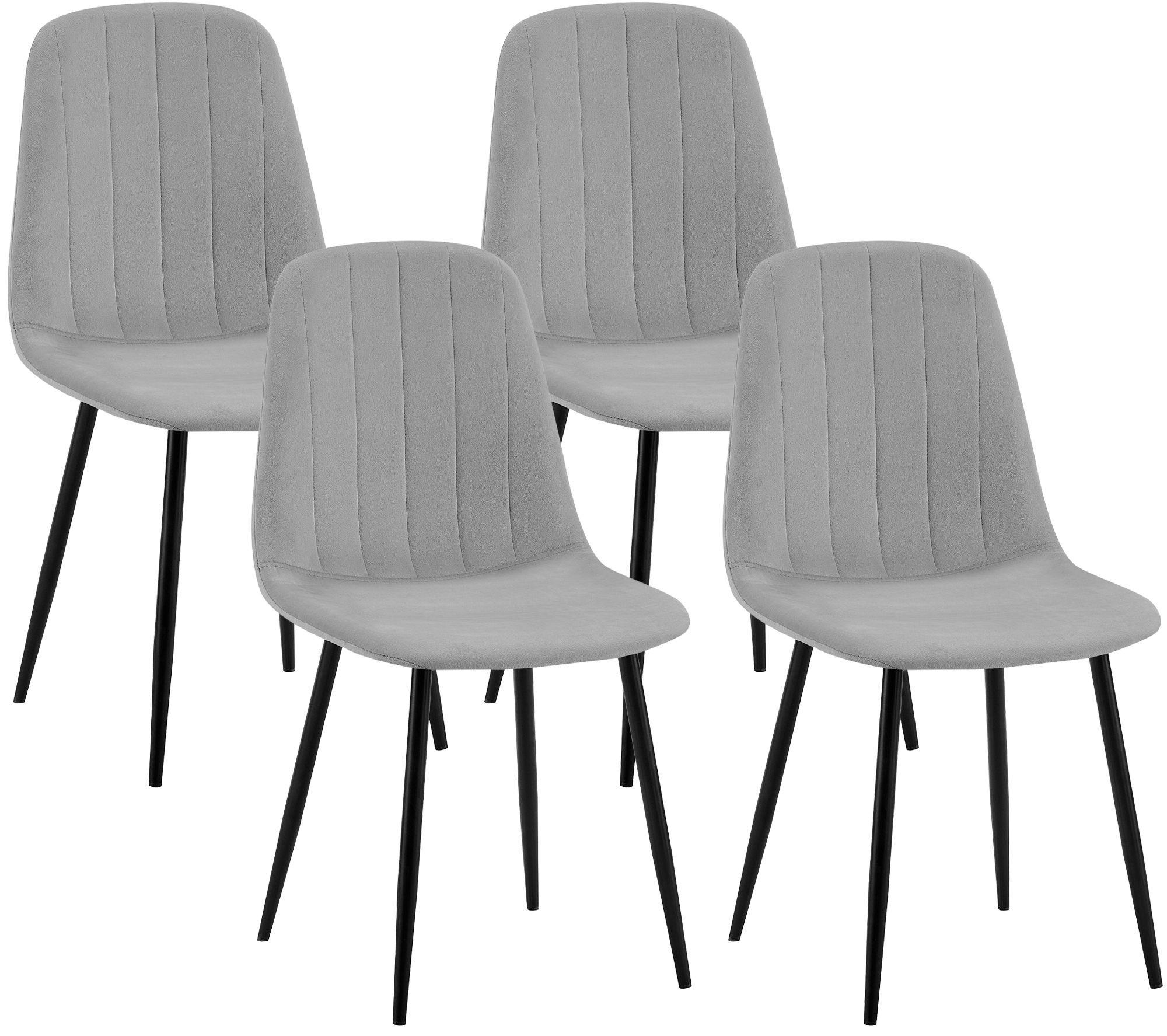 STUHL 4er Set Samt Grau - Schwarz/Grau, Textil/Metall (45/88/54cm) - CLP