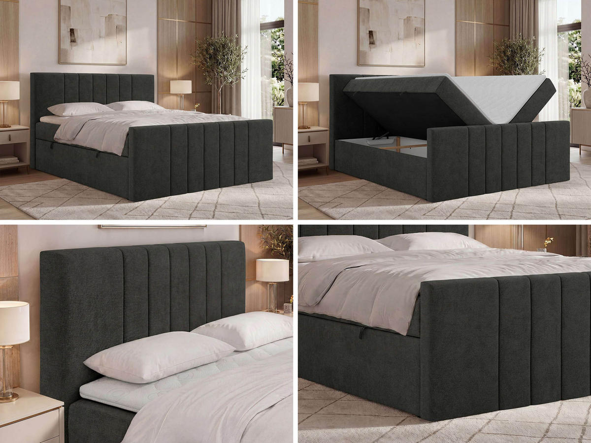 BOXBETT INERO DUO 200/200 - Dunkelgrau Stukture - Topper Visco - H3 - Dunkelgrau/Schwarz, Kunststoff/Textil (200/200cm) - MKS