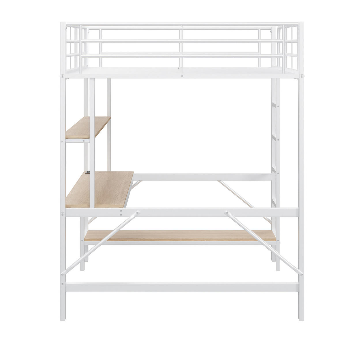 HOCHBETT 140/200 cm in Weiß mit Schreibtisch, Regal, USB und LED-Beleuchtung - Weiß, Metall (140/200cm) - Flora Grace