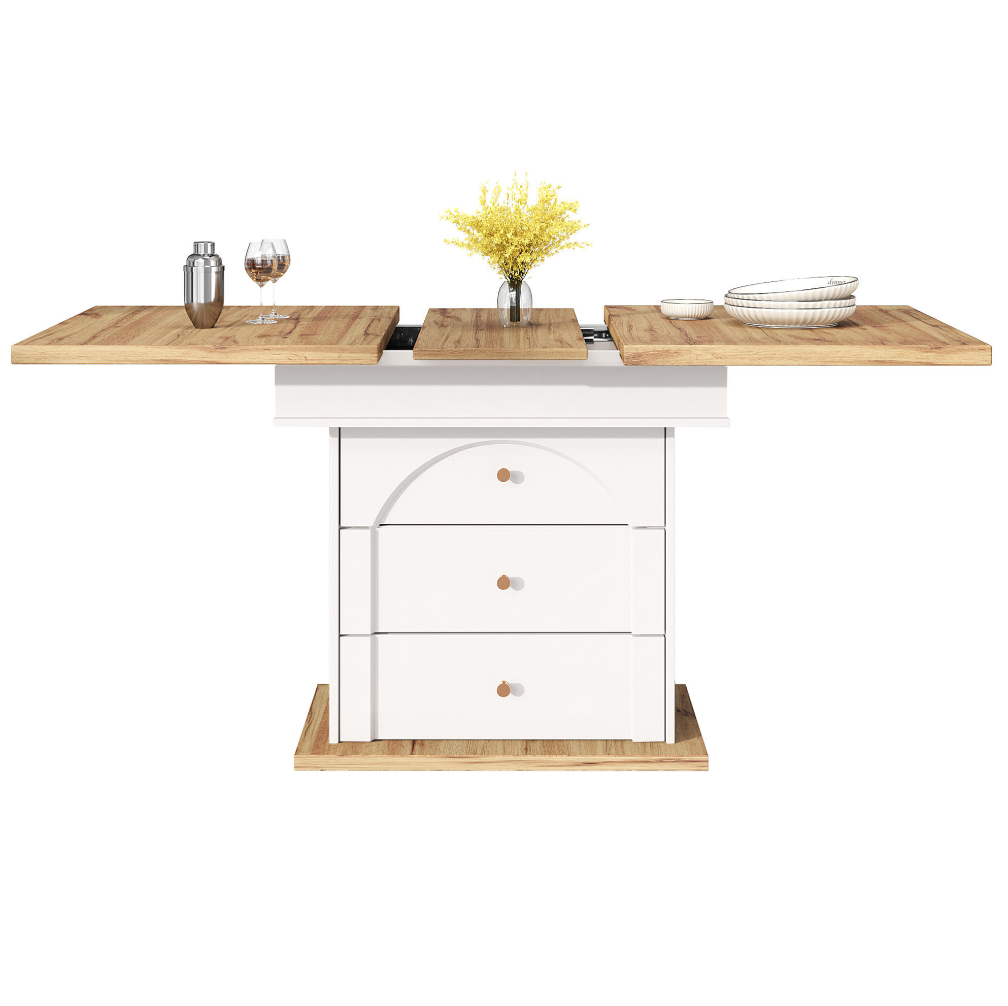 ESSTISCH Ausziehbarer aus MDF mit Stauraum, 110-140/80/75 cm, Weiß/Natur - Weiß, Holzwerkstoff (110/80/75cm) - Redom