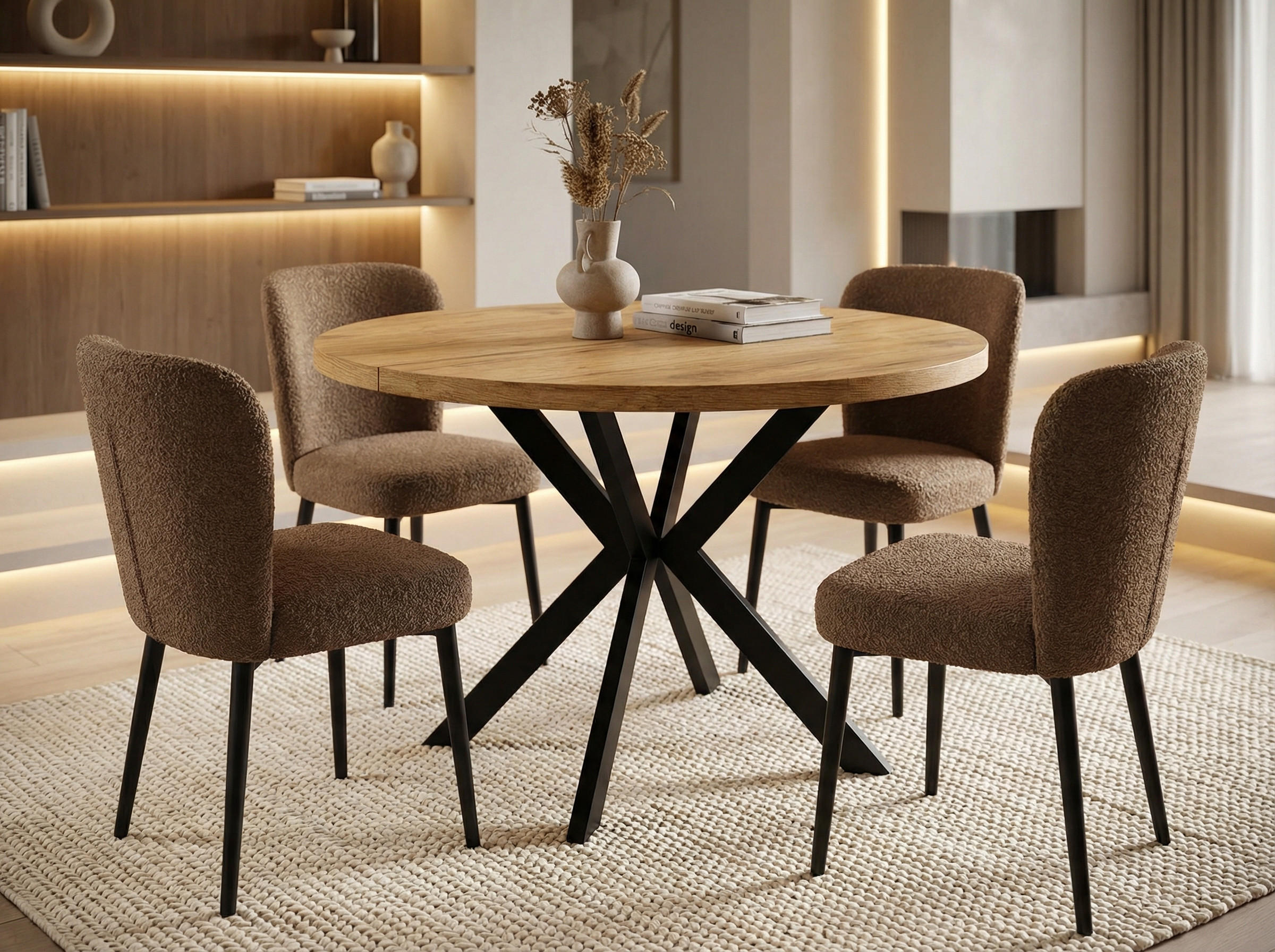 ESSTISCH Valeo runder ausziehbarer, Craft Eiche 120-200/120/76 cm - Eiche Wotan/Schwarz, Holzwerkstoff/Metall (120/120/76cm) - WFL GROUP