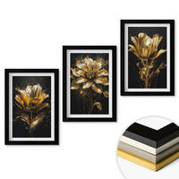 WANDBILDER 3er-Set - 20x30 cm Schwarzer Rahmen - Gelbe Blüten auf dunklem Hintergrund - Schwarz, Kunststoff (20/30cm) - ArtPrintCave
