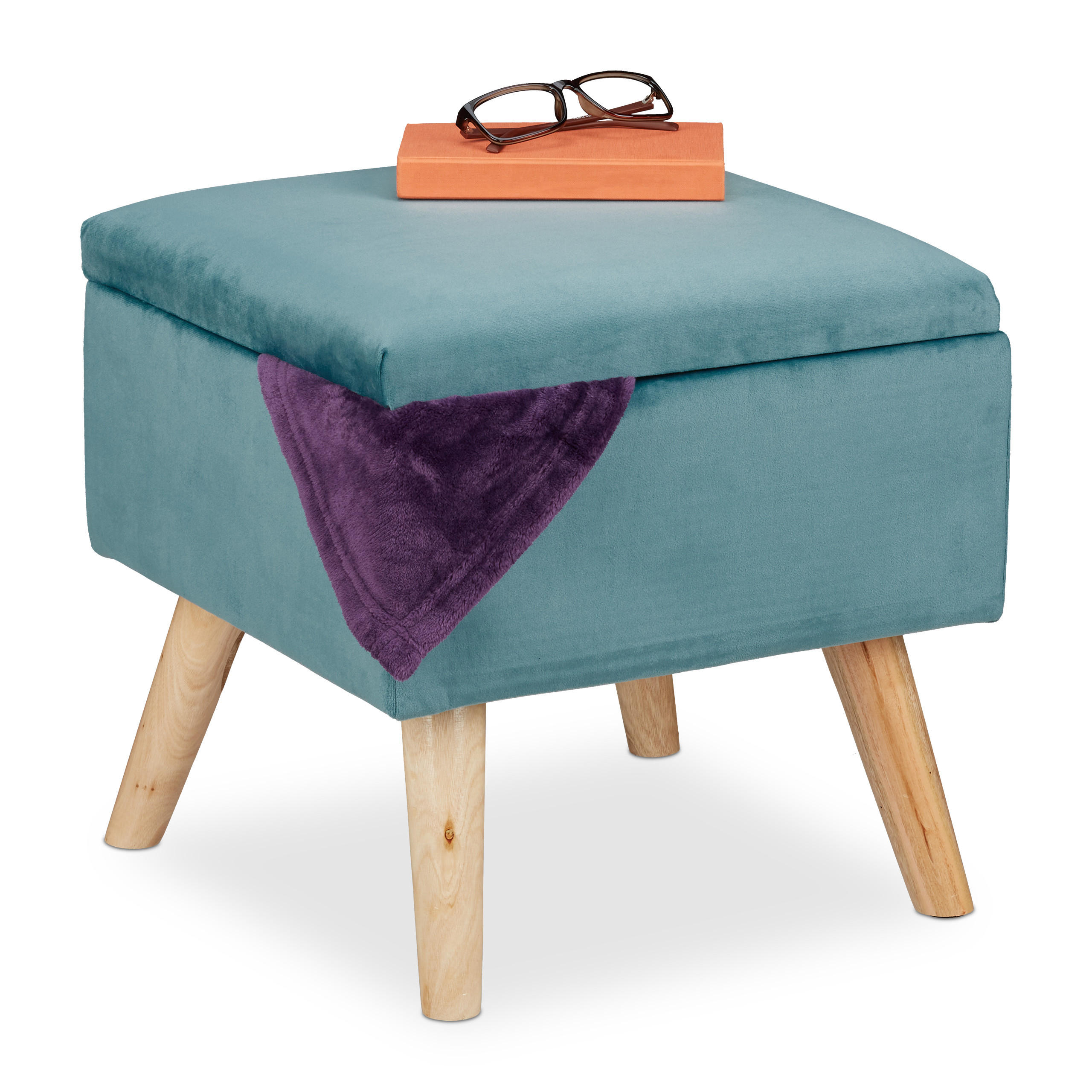 SAMTHOCKER - Türkis, Holz/Holzwerkstoff (40/40/40cm) - Relaxdays