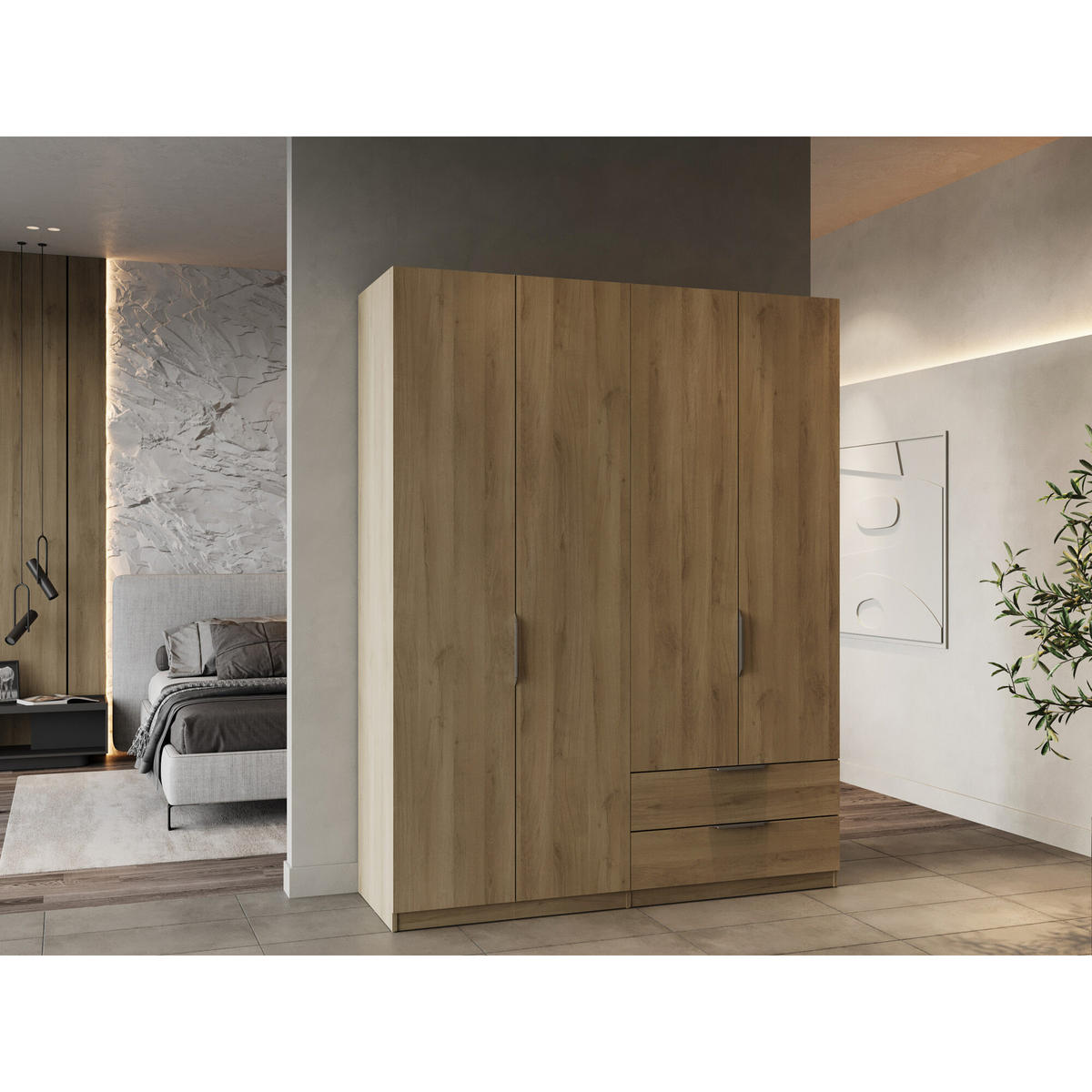 SCHRANK, 4 Türen - GHOST - Eiche - 157,3 x 51,1 x 203 cm - Beige, Holz (51.1/203/157.3cm) - Demeyere