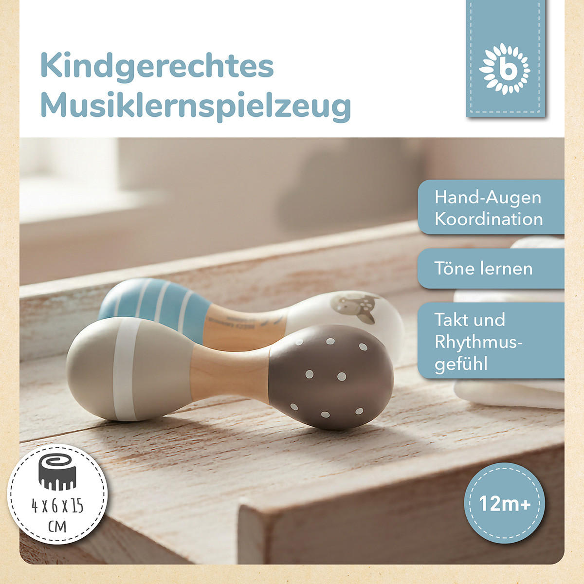 BABY-HOLZRASSEL Reh 2er Set, 19 cm - Multicolor, Holz (5/15cm) - Bieco Spielwaren