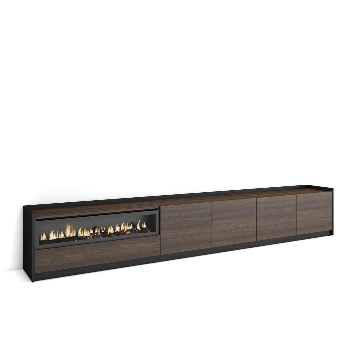 TV-SCHRANK, Dunkler Eiche und Schwarz, Elektrokamin, 310/37/50cm - Dunkelbraun, Holzwerkstoff (310/50/37cm) - Skraut Home