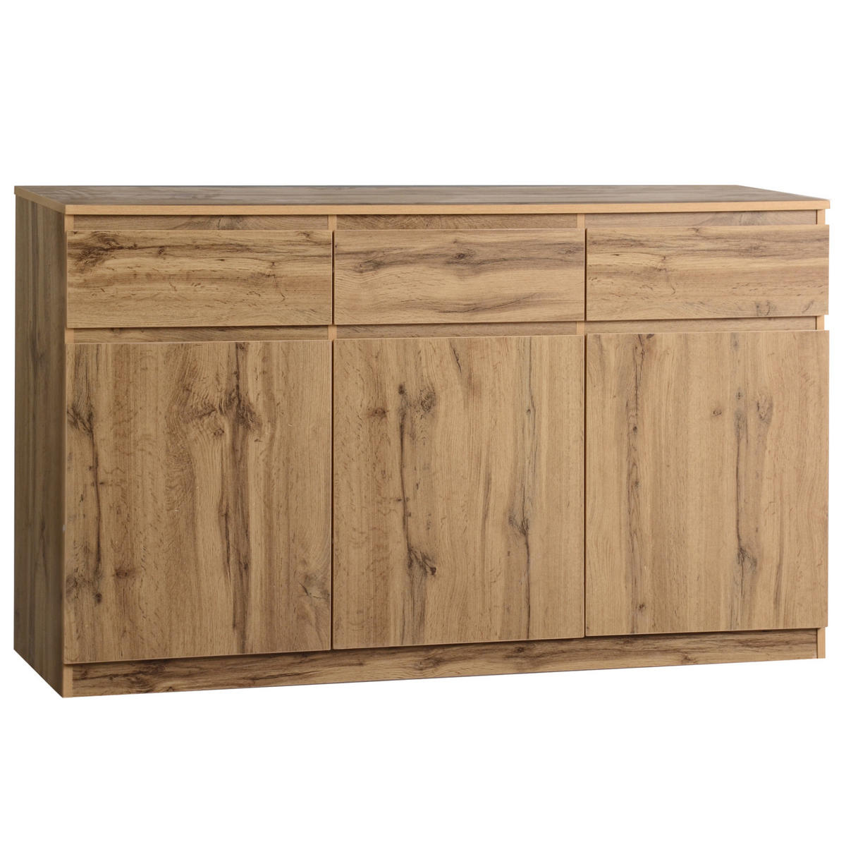 SIDEBOARD 135/40/81 cm mit 3 Türen, 3 Schubladen und verstellbaren Einlegeböden aus Spanplatte, Naturholzfarben - Naturfarben, Holzwerkstoff (135/81/40cm) - Redom