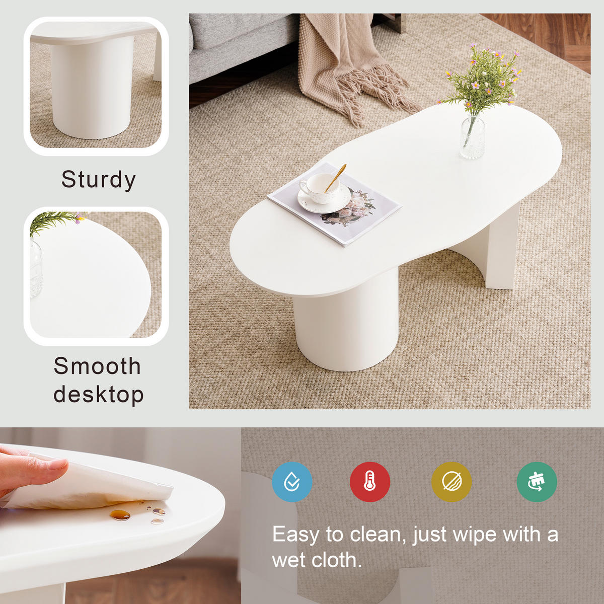 COUCHTISCH 100/50/40.5 cm weiß unregelmäßig mit seidig lackierter Oberfläche - Weiß, Holzwerkstoff (100/50/40.5cm) - OKWISH