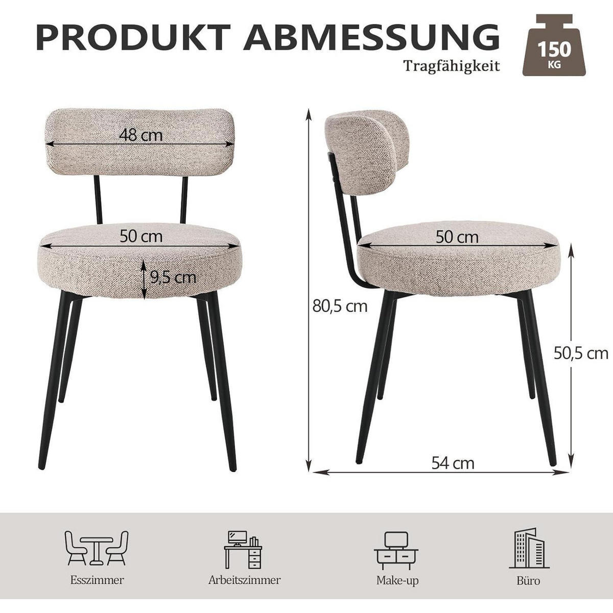 ESSZIMMERSTÜHLE 6er Set Bouclé Leinen Braun mit Metallbeinen - Beige, Textil (54/80.5/50cm)