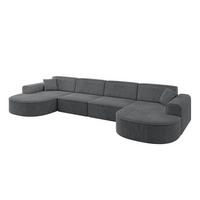 WOHNLANDSCHAFT MARI-U2 - 380x163x73,5 cm Dunkelgrau Cord - Dunkelgrau/Schwarz, Holzwerkstoff/Kunststoff (380/73.5/163cm) - ALTDECOR