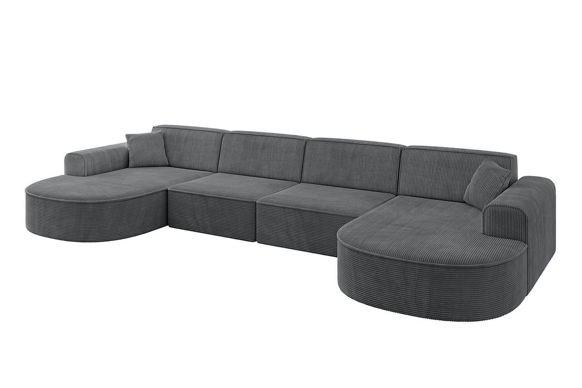 WOHNLANDSCHAFT MARI-U2 - 380x163x73,5 cm Dunkelgrau Cord - Dunkelgrau/Schwarz, Holzwerkstoff/Kunststoff (380/73.5/163cm) - ALTDECOR