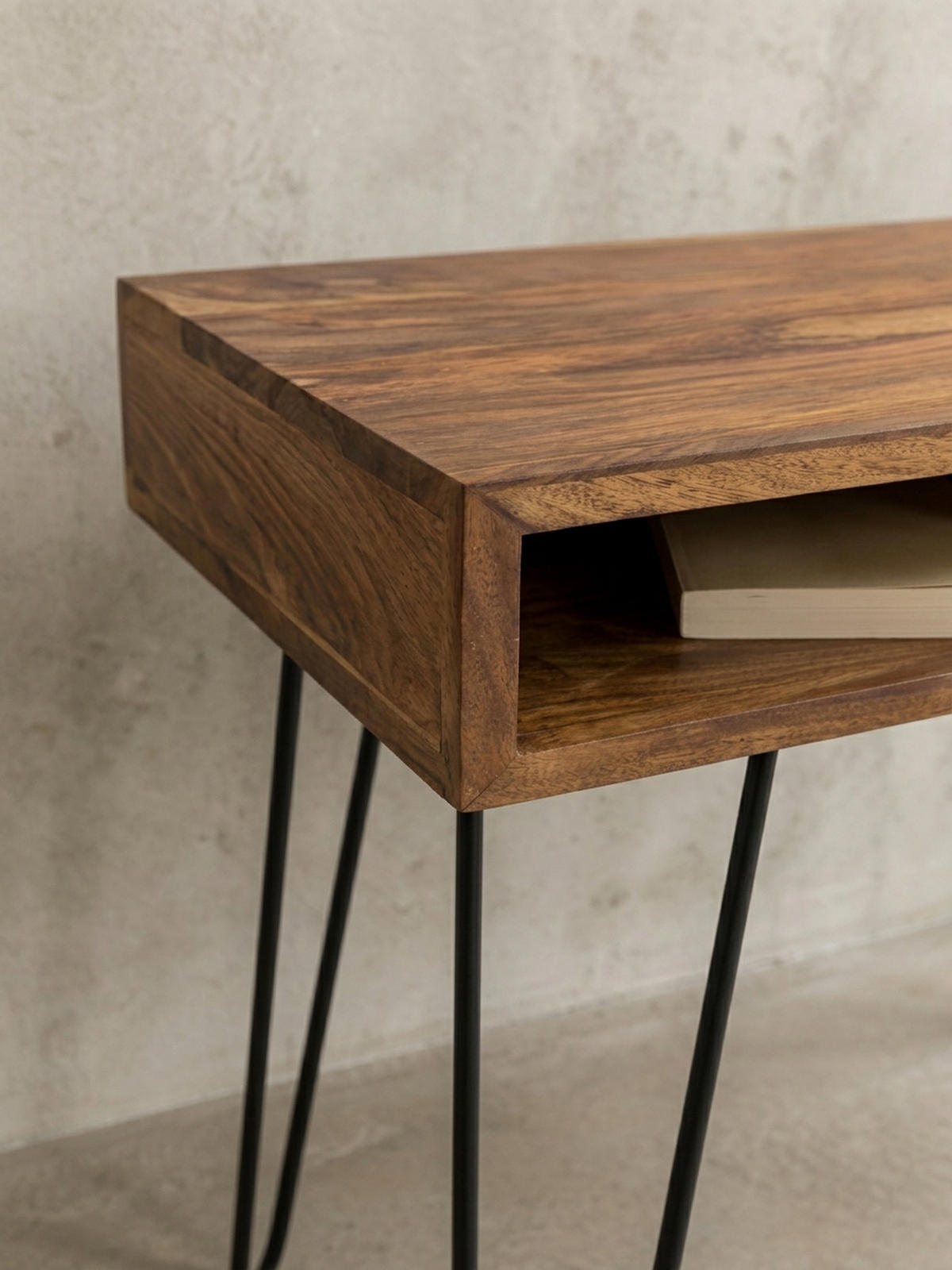 SCHREIBTISCH – Massivholz, Industrial Retro, große Platte, Haarnadelbeine - Schwarz/Braun, Holz/Metall (60/110/76cm) - KADIMA DESIGN