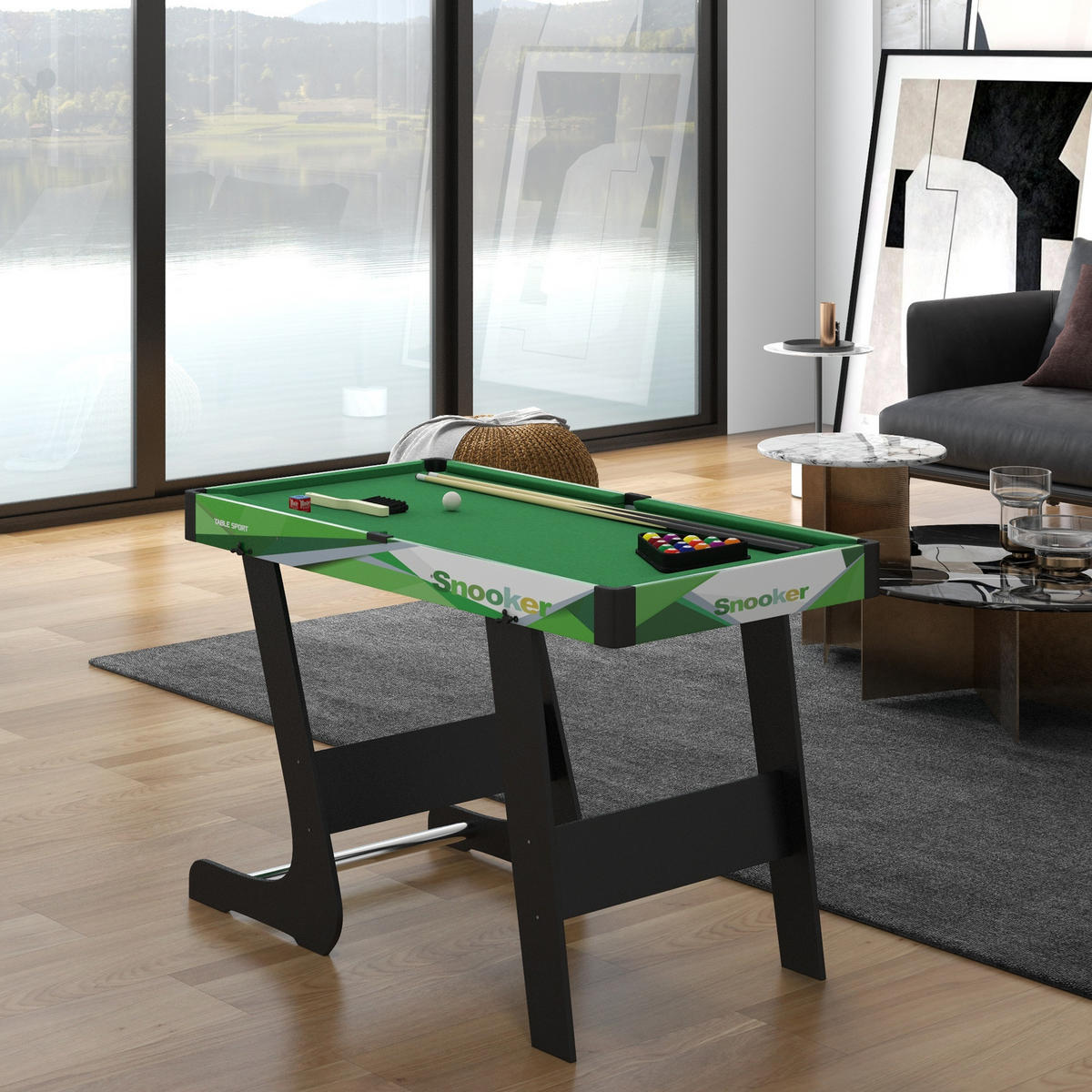 BILLARDTISCH DE-18848 klappbar mit Zubehör Grün - Grün, Holzwerkstoff (55.5/68/104cm) - ComfortXL