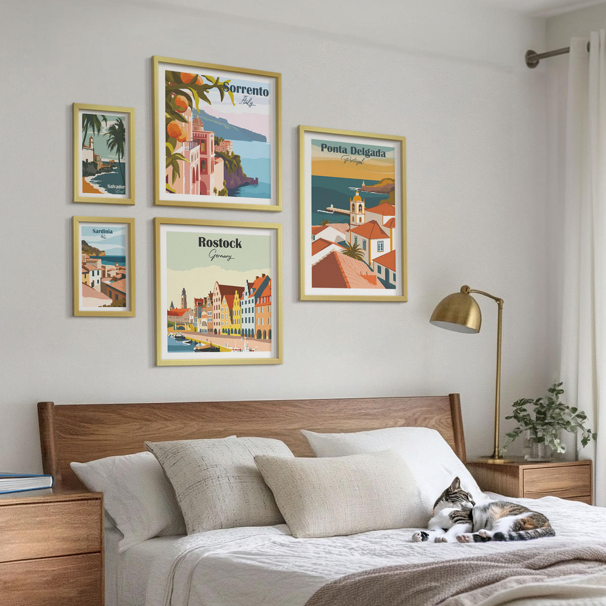 WANDBILDER 5er Set - 50x50 cm & 20x30 cm & 40x60 cm Goldrahmen - Tropische Strände und Palmen - Goldfarben, Kunststoff (40/60cm) - ArtPrintCave
