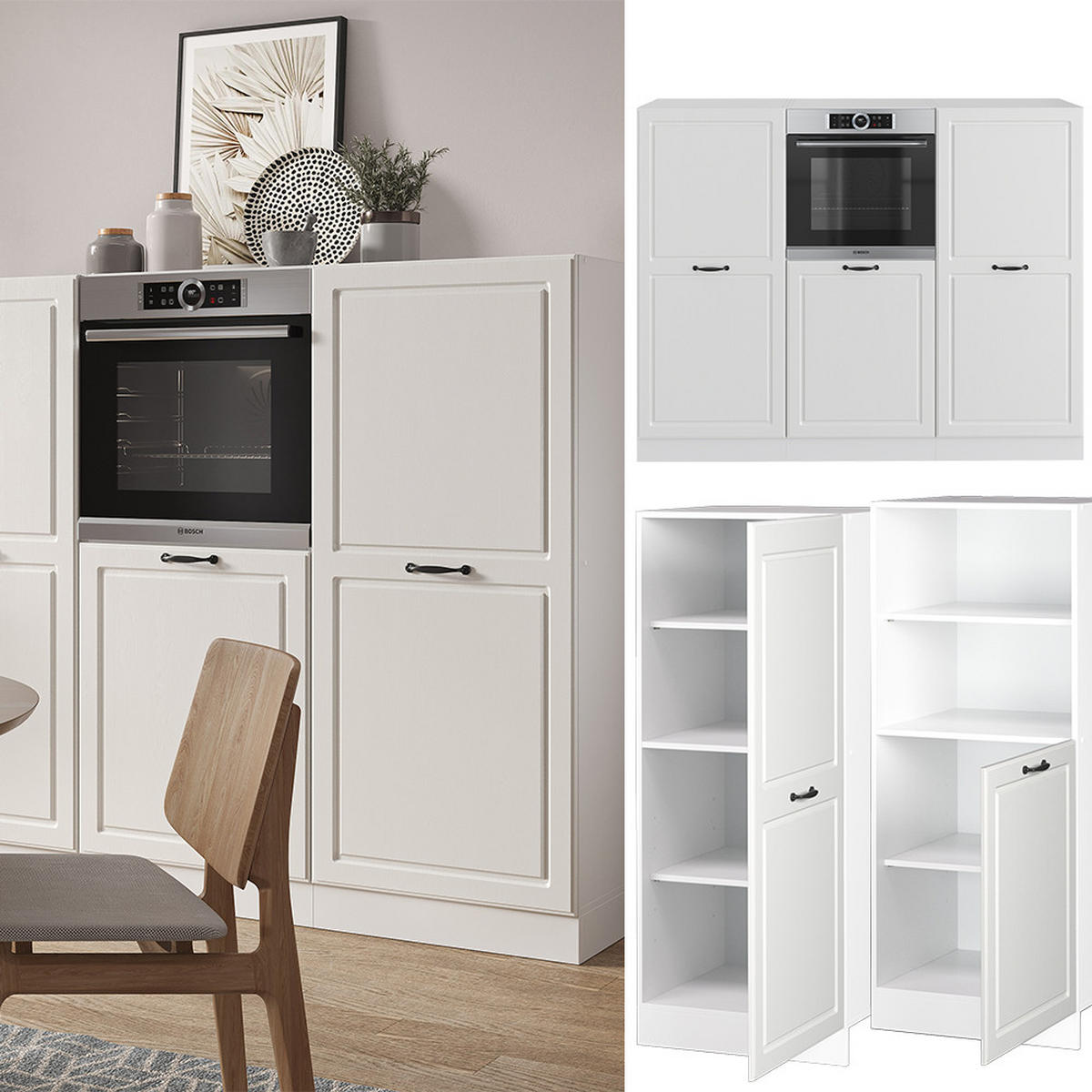 KÜCHENBLOCK R-Line Weiß Landhaus/Weiß 180 cm ohne AP - Weiß, Holzwerkstoff (180/81.6/46cm) - Vicco