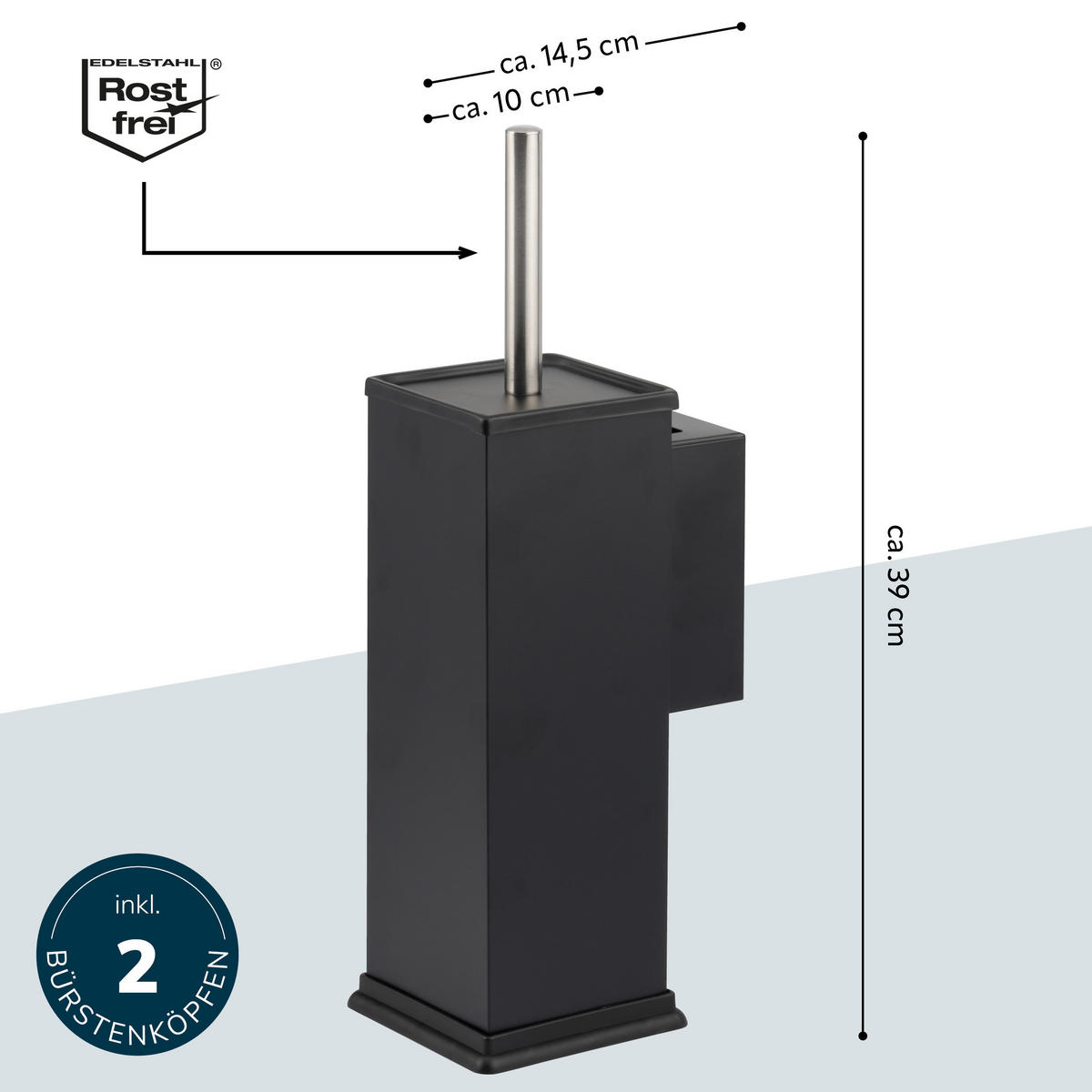 WC-GARNITUR inkl. Wandhalterung - Schwarz, Metall (10/39/14.5cm) - bremermann