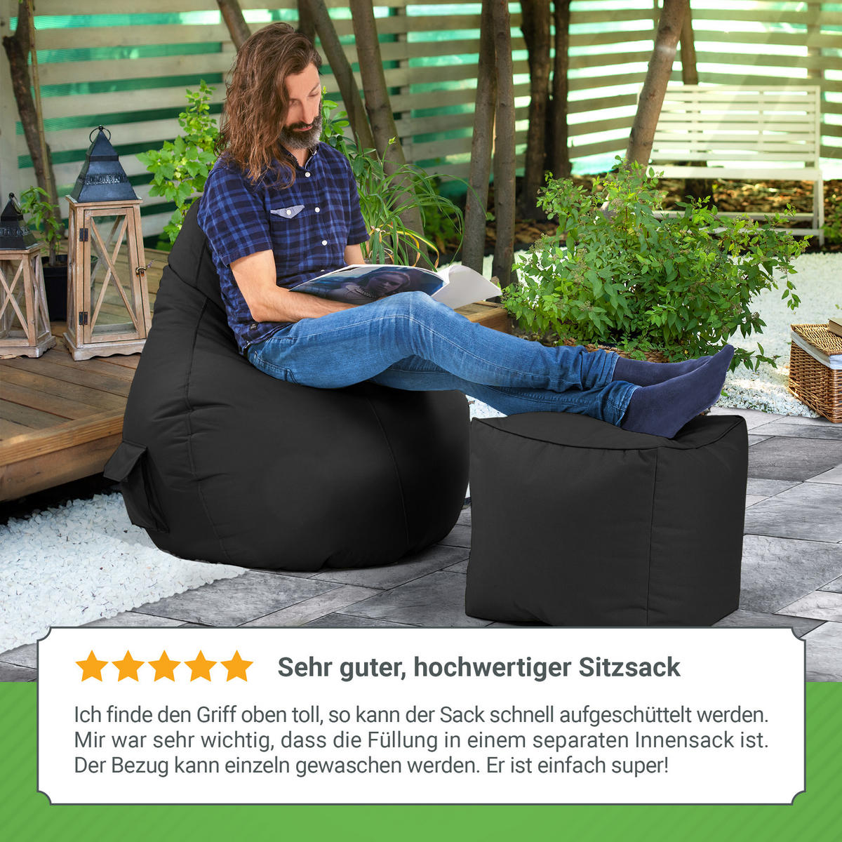SITZSACK Lounge Chair "Cozy" 80x70x90cm - Schwarz, Textil (70/90/80cm) - Green Bean