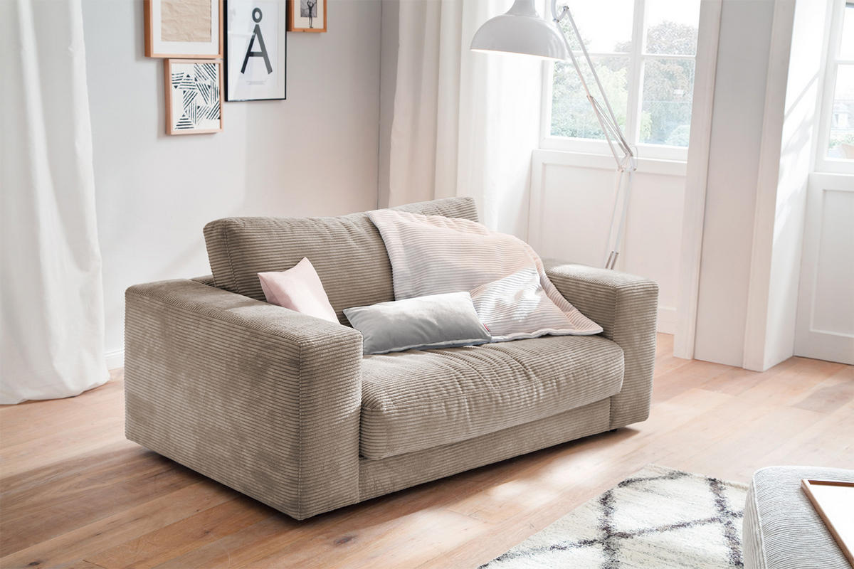 LOVESEAT MADELINE Taupe Cord - Taupe/Schwarz, Kunststoff/Textil (170/86/127cm) - KAWOLA