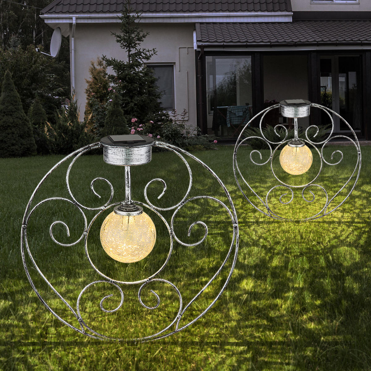 LED AUSSENLEUCHTE Metall Silber Kugel - Silberfarben, Glas (30/8.5/41cm) - Globo Lighting