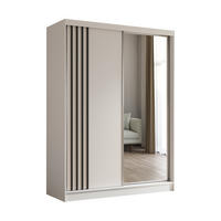 KLEIDERSCHRANK mit Spiegel-Schiebetüren und Aluminium-Leisten, LED-Beleuchtung - NALLA - 160 cm Weiß+Weiß+Schwarz - Schwarz/Weiß, Holzwerkstoff (160/216/61cm) - ALTDECOR