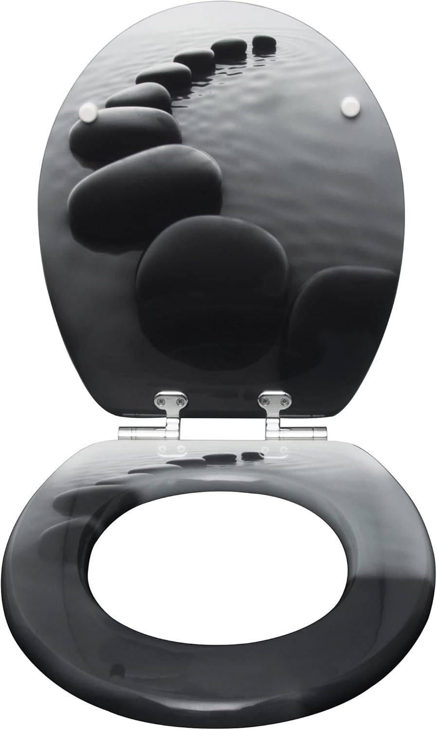 WC SITZ mit Absenkautomatik,Antibakteriell Oval,MDF Holzkern - Schwarz/Weiß, Holz (37/5.7/43cm) - Woltu