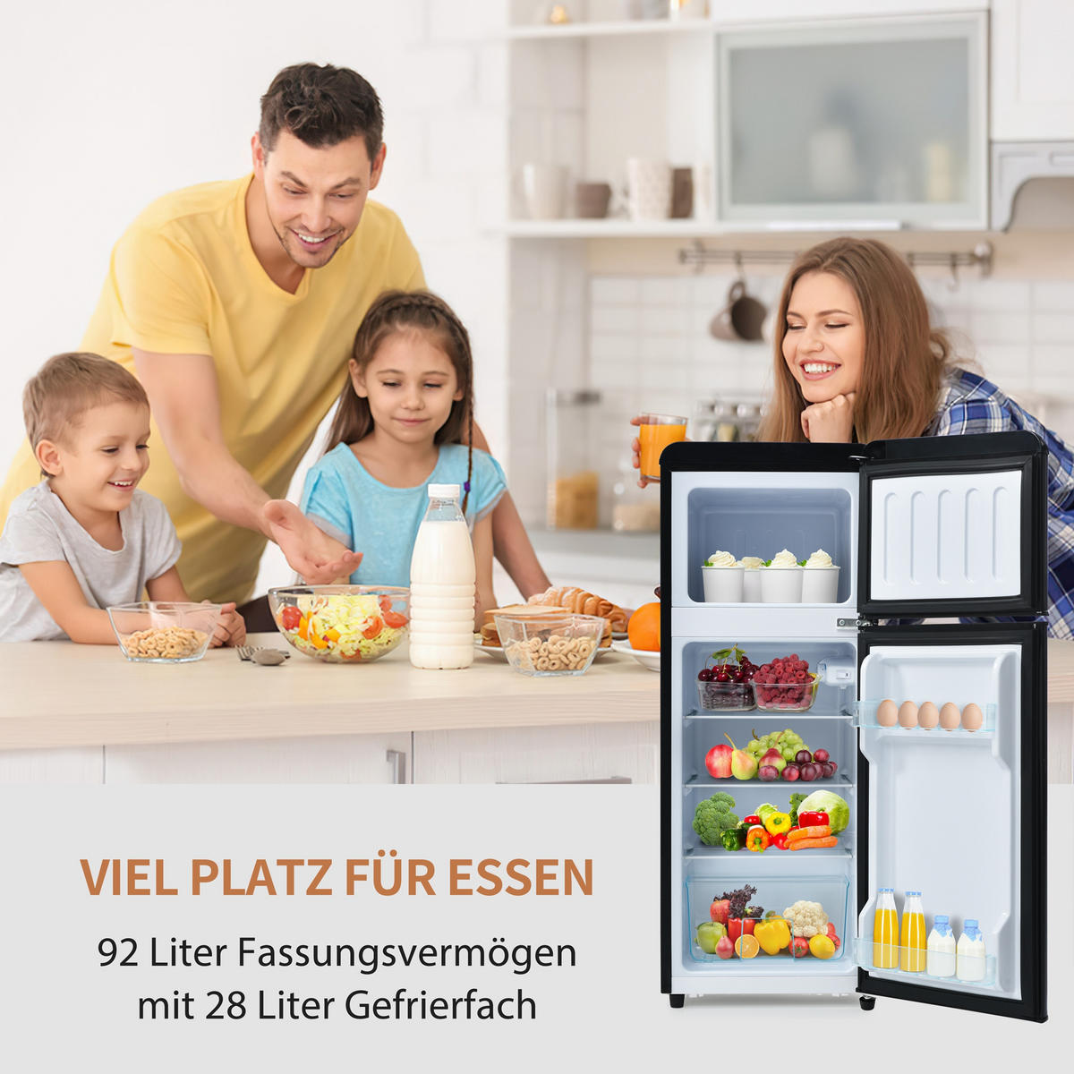 KUHLSCHRANK 41/45.5/105.5 cm Schwarz mit 92 Liter Gesamtvolumen und LED-Licht - Schwarz, Kunststoff (45.5/105.5/41cm) - Oxeza