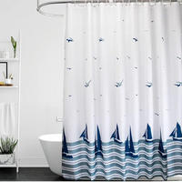 DUSCHVORHANG Blau nautisch Segelboot beschwerter Saum schimmelresistent waschbar mit Haken - Blau, Textil (100/180cm) - MCBOSON