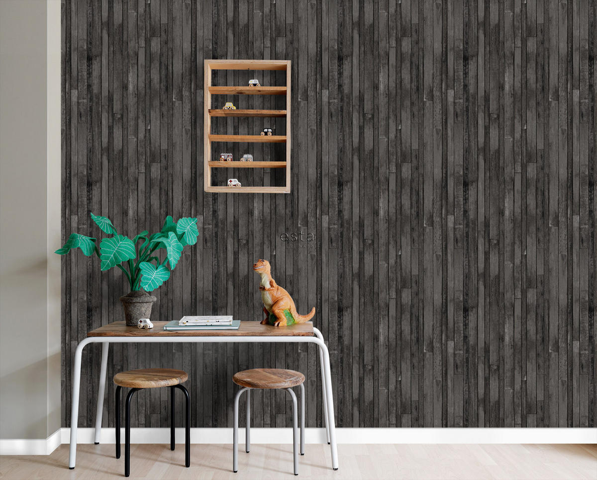 TAPETE Holz-Optik 53 cm x 10.05 m - Schwarz, Papier (53/1000cm) - ESTAhome