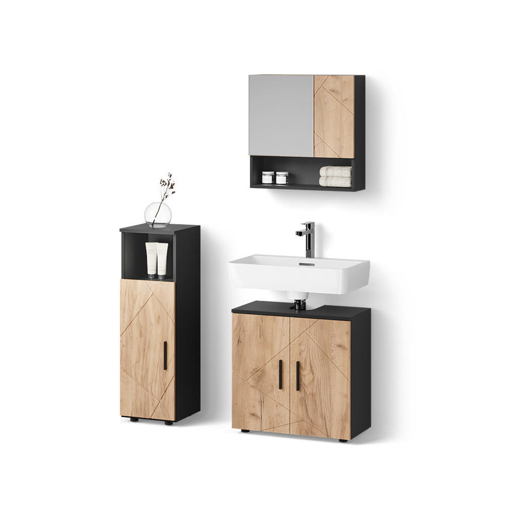 BADMÖBEL-SET Ronco Goldkraft Eiche/Anthrazit 3 Teile - Honigeiche/Anthrazit, Holzwerkstoff (60/95/30cm) - Livinity®