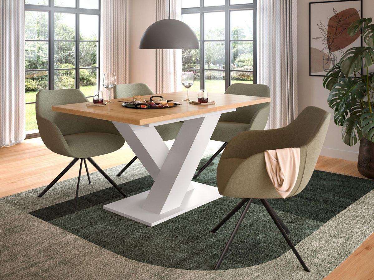 ESSTISCH weiß, Eiche Artisan, Küchentisch ausziehbar 150 - 190 cm - Weiß/Eiche Artisan, Holzwerkstoff/Metall (150/90/76cm) - Inn.Furn