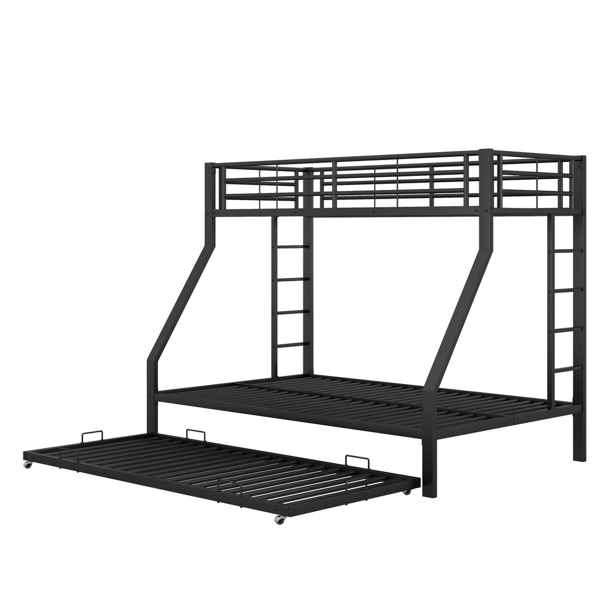 ETAGENBETT aus Metall 90/200 cm und 140/200 cm in Schwarz mit Ausziehbett - Schwarz, Metall (90/200cm) - MIVRAY
