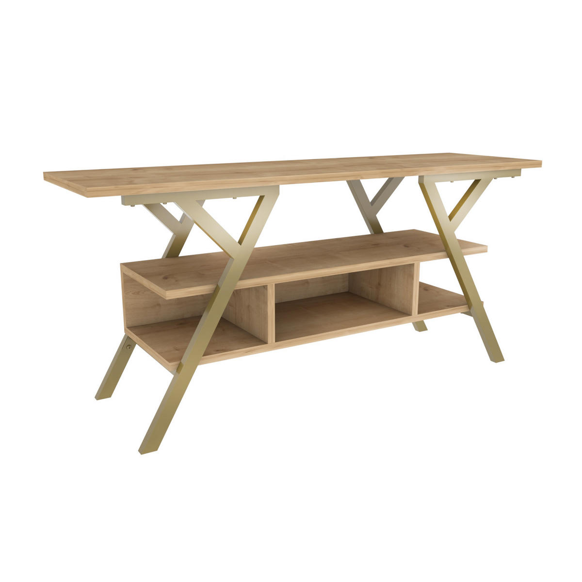 TV Stand Minerva Gold Eiche - Eichefarben/Goldfarben, Holzwerkstoff (120/55/35cm) - Decorotika
