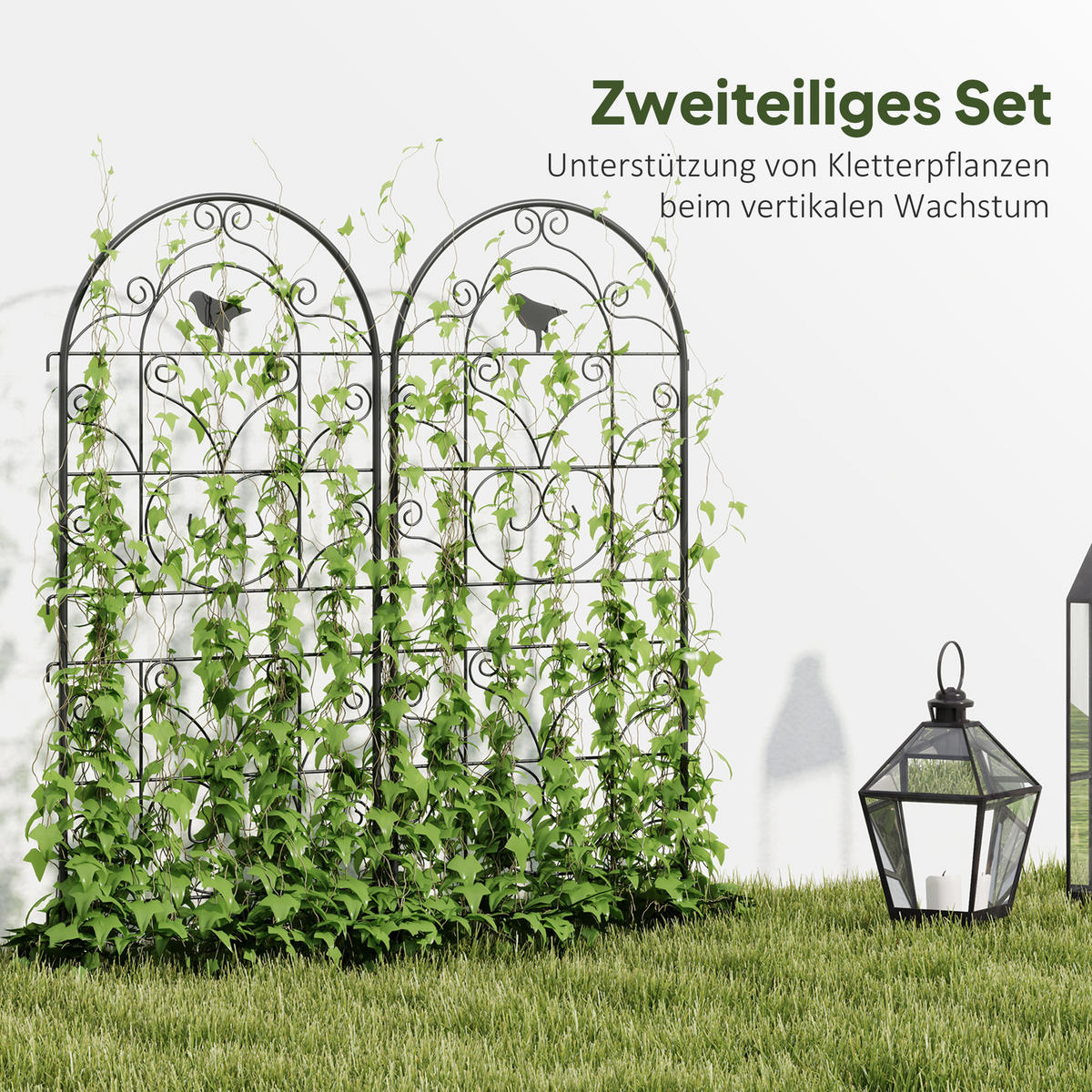 RANKGITTER DE-10041 2er-Set mit Vogeldesign, 50x120 cm Schwarz - Schwarz, Metall (1.3/120/50cm) - ComfortXL