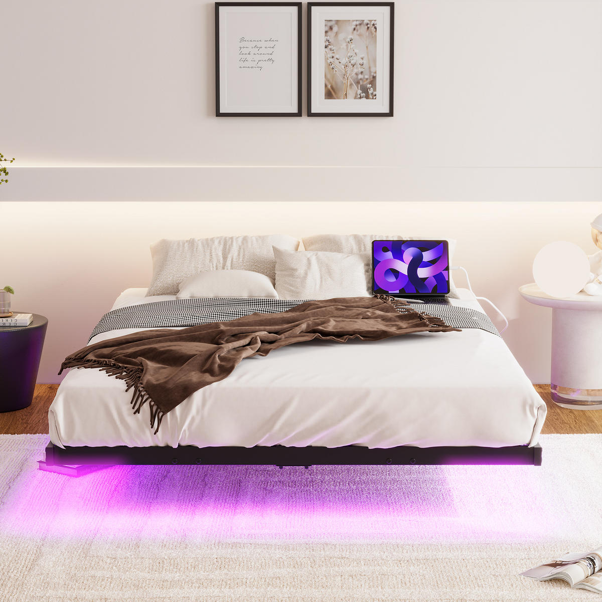METALLBETT 120/200 cm in Schwarz mit LED und USB - Schwarz, Metall (120/200cm) - WISHDOR