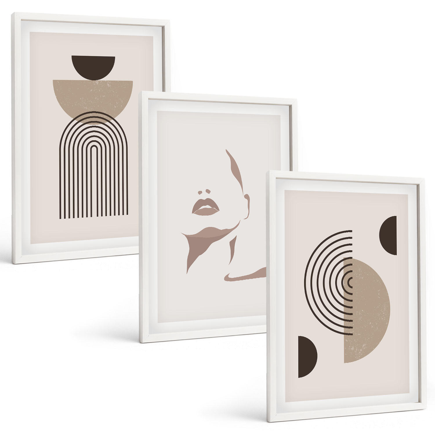 BILDER SET 3er Set - 40x60 cm Weißer Rahmen - Abstrakte Formen und Gesicht - Weiß, Kunststoff (40/60cm) - TULUP