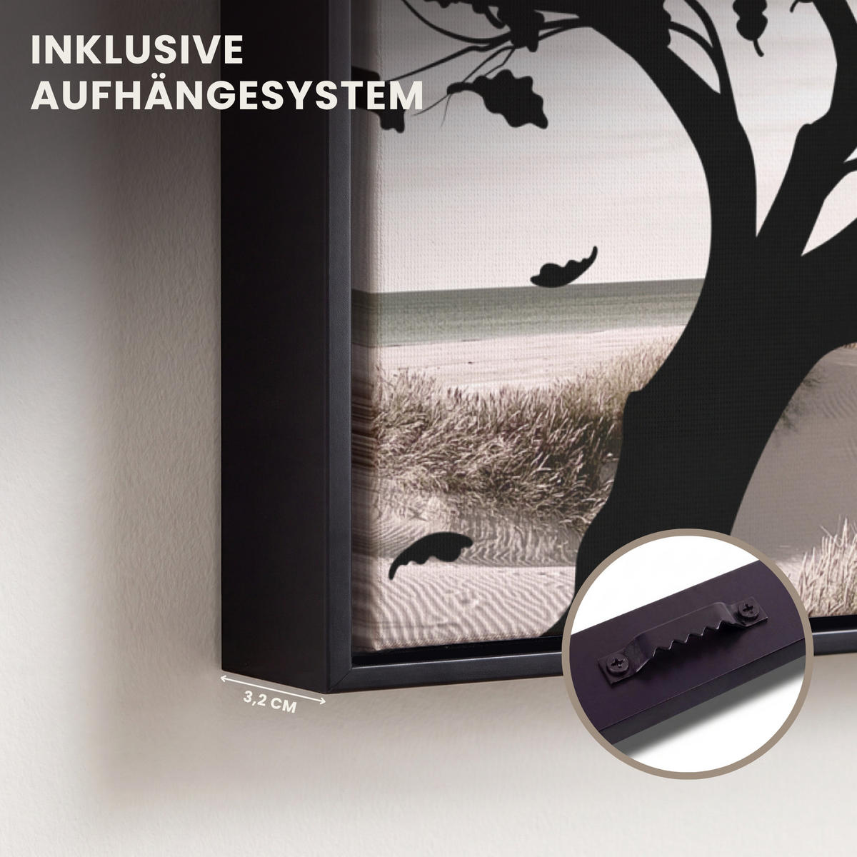 LEINWAND Bilder mit Rahmen - Strand - Meer - Menschen - Baum - Moderne Kunst - 50x50 - Hellgrau, Textil (50/50cm) - MuchoWow