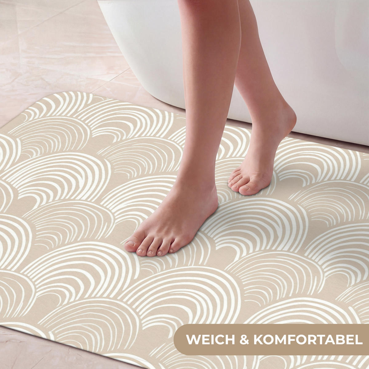 KOUPELNOVÁ PŘEDLOŽKA Vlny - Textura - Béžová 120x60 cm - kašmírová, textil/plast (120/60cm) - OnlyWow