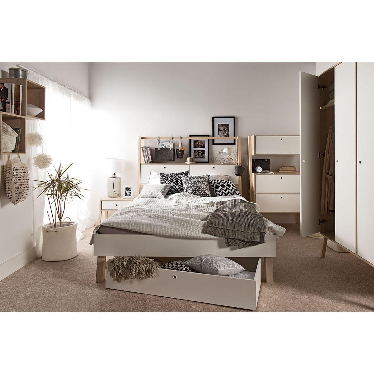 SCHRANK, mit 3 Türen, 5 Regale und 1 Kleiderstange - SPOT - Braun, Holzwerkstoff (60/210/128cm) - Calicosy