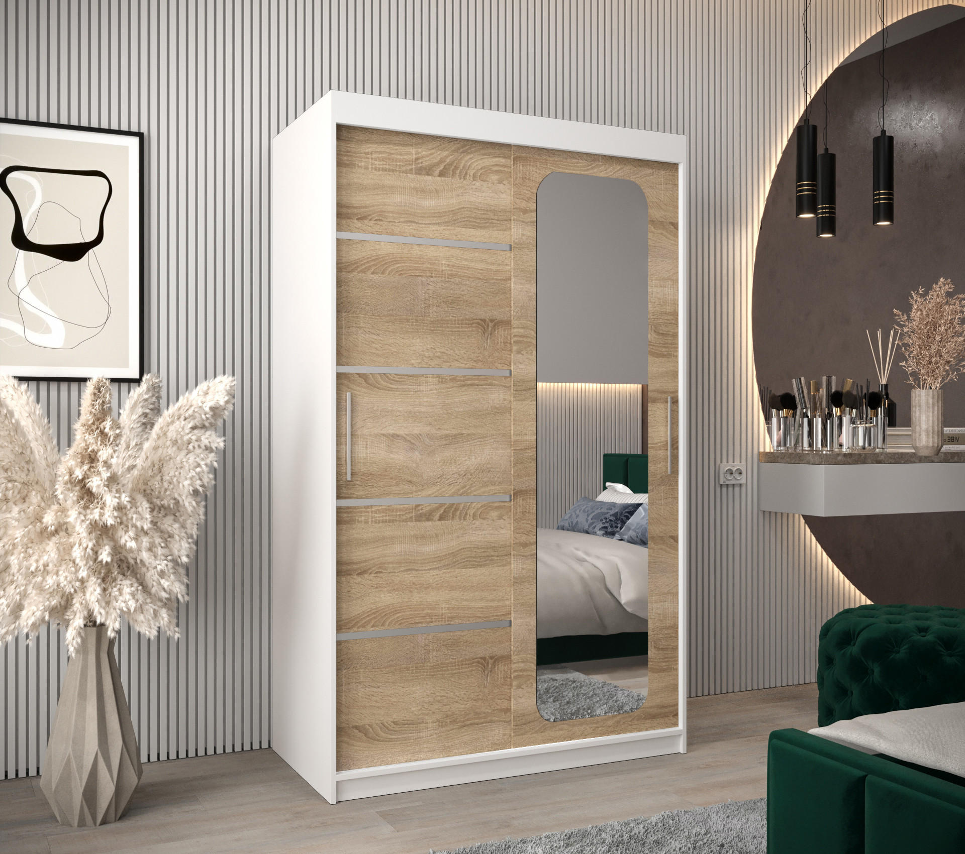 SCHWEBETÜRENSCHRANK 200/120/62 2-türig - Silberfarben/Weiß, Holz/Kunststoff (120/200/62cm) - Abiks Möbel