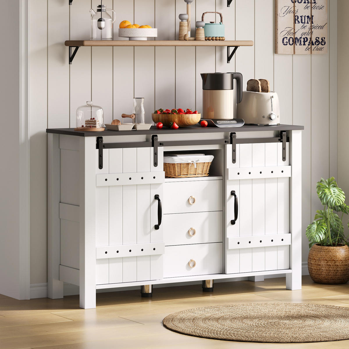 SIDEBOARD 120 cm, 2 Türen, 3 Schubladen, Weiß - Weiß, Holz (120/80/40cm)