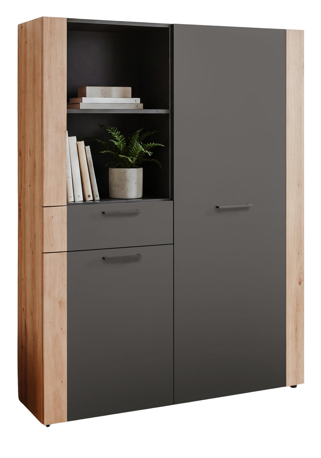 HIGHBOARD grau, Artisan Eiche 100 x 155 cm, Kommode mit viel Stauraum - Anthrazit/Schwarz, Holzwerkstoff/Kunststoff (100/155/34.5cm) - Furn.Design