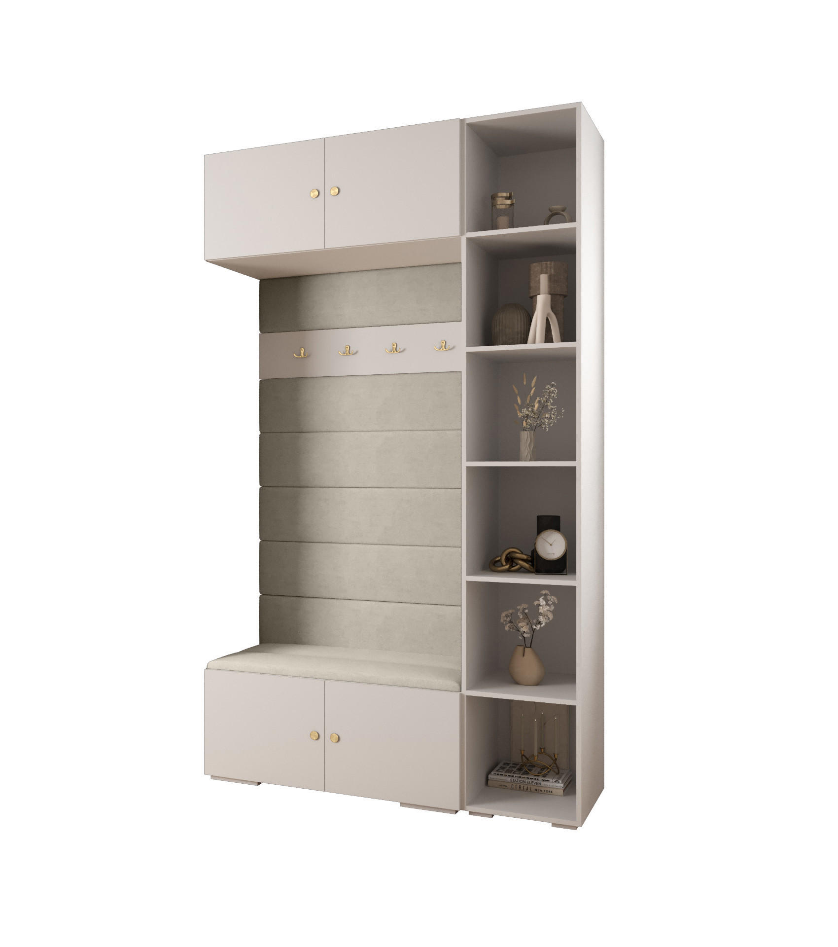 Abiks Möbel Garderoben-Set Weiß, Beige, Gold 140x236.7x47 cm