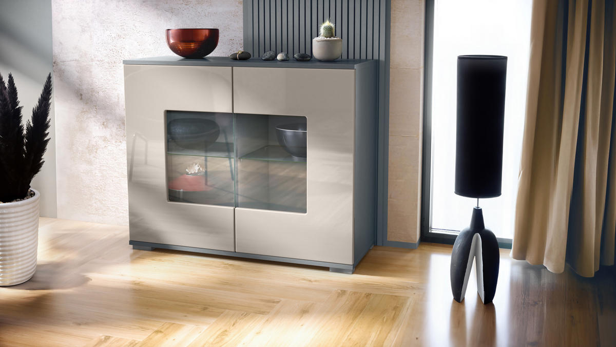 KOMMODE Grömitz Sandgrau Hochglanz - Sandfarben, Holzwerkstoff (92.5/75.5/35cm) - Vladon