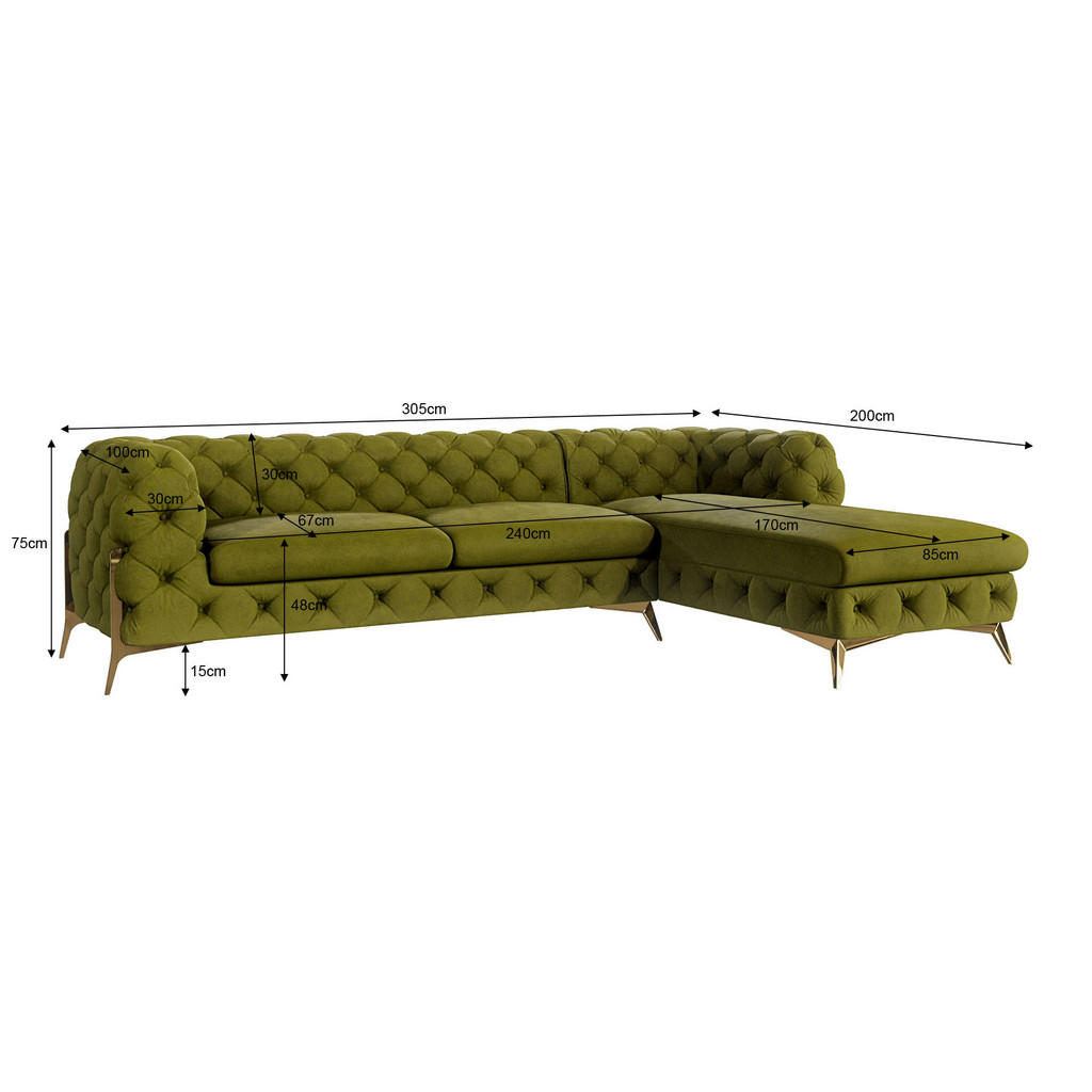Thumbnail - S-Style Möbel Ecksofa, Olivgrün, Textil, Echtholz,Buche, Birke, 5-Sitzer, Füllung: Polyetherschaumkern, Eckteil, L-Form,...