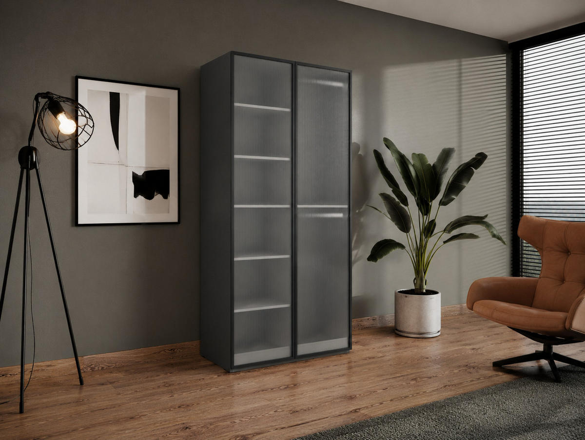 DREHTÜRENSCHRANK ATELIO 101/200/51 cm Modern Kleiderschrank 2-türig Grau - Grau, Holzwerkstoff (101/200/51cm) - MASSENO
