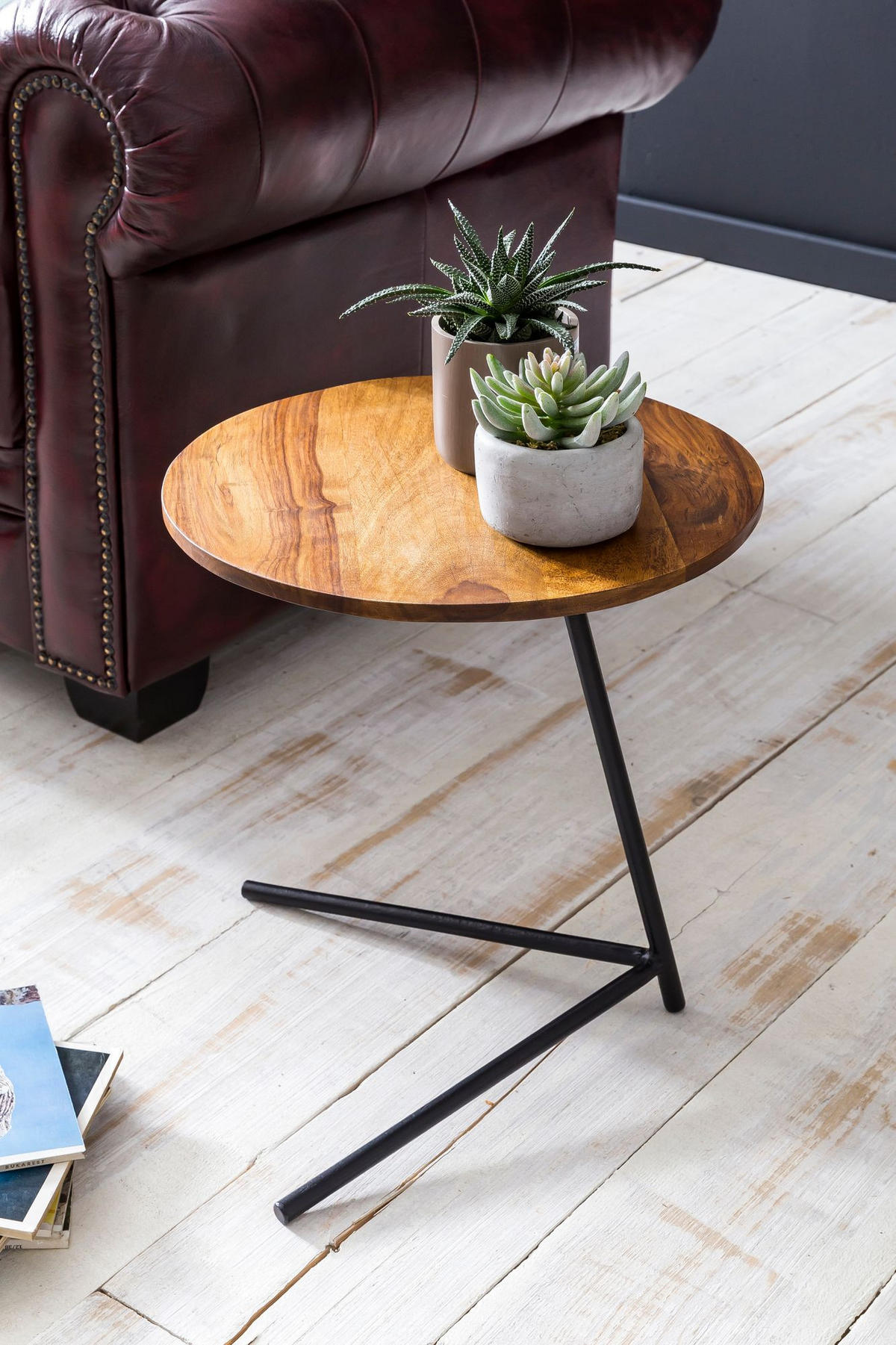 BEISTELLTISCH – Massivholz Metall große Platte Industrial - Schwarz/Braun, Holz/Metall (40/40/46cm) - KADIMA DESIGN