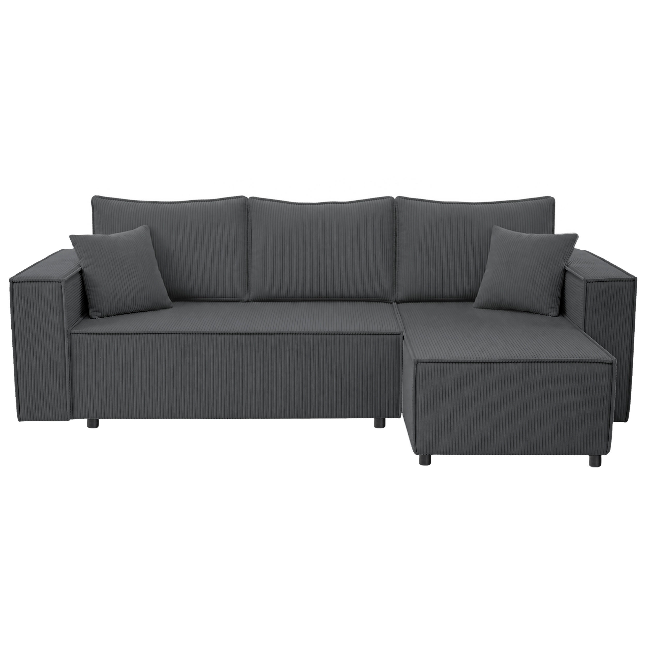 Beautysofa ROHOVÁ ROZKLÁDACÍ POHOVKA Neapol s úložným prostorem, 255 cm, manšestrová látka, tmavě šedá
