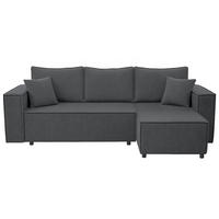 ECKSCHLAFSOFA Neapol mit Bettkasten, 255 cm, Cord-Stoff, Dunkelgrau - Dunkelgrau/Schwarz, Textil (256/148cm) - Beautysofa