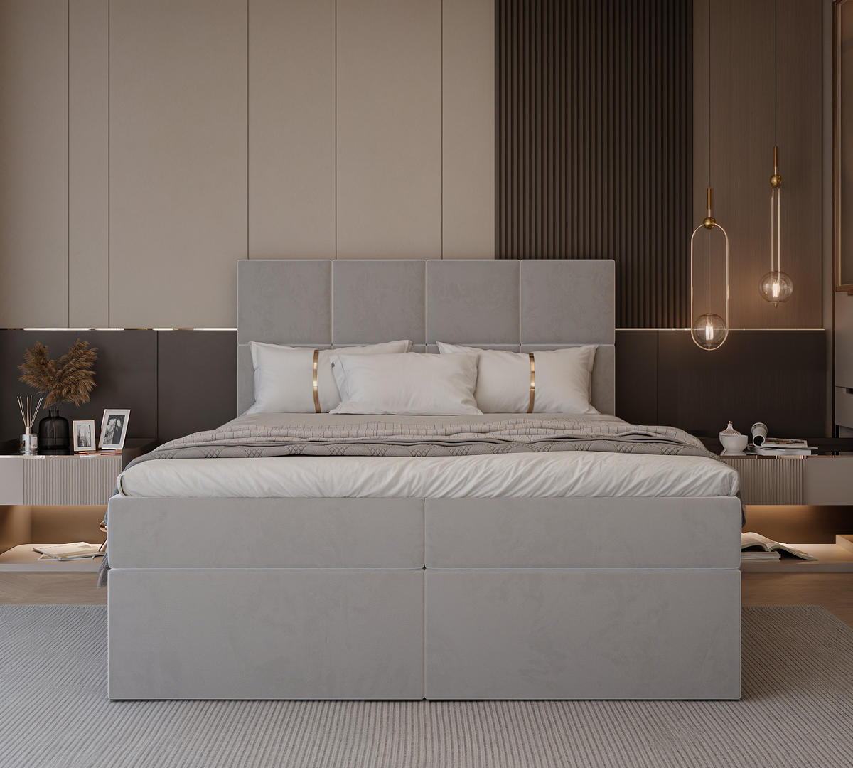 BOXBETT MAGNUS 120/200 cm mit Matratze und Topper, Grau - Grau, Textil (120/200cm) - Idohome