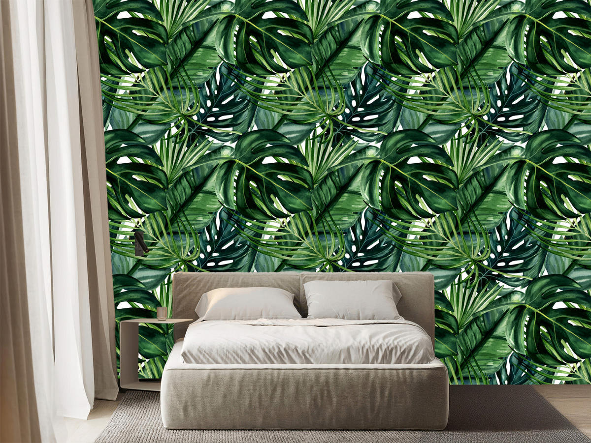 VLIESTAPETE Monstera, Palmen und Bananenblätter – Grün – 50x1000 cm - Grün, Papier (50/1000cm) - Muralo